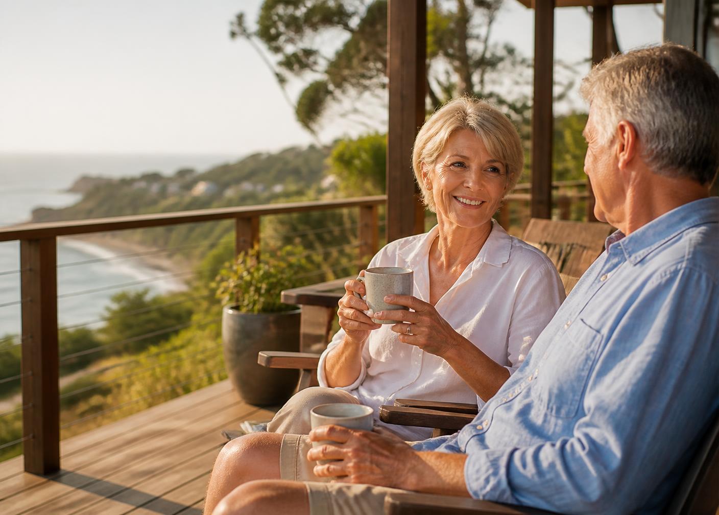 Retired couple enjoying a coastal morning
